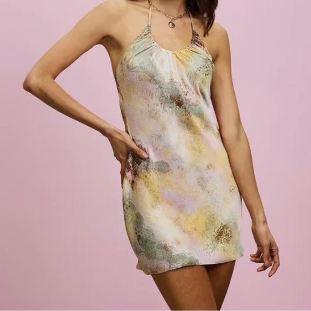 Topshop Pastel Watercolor Halter Mini Dress